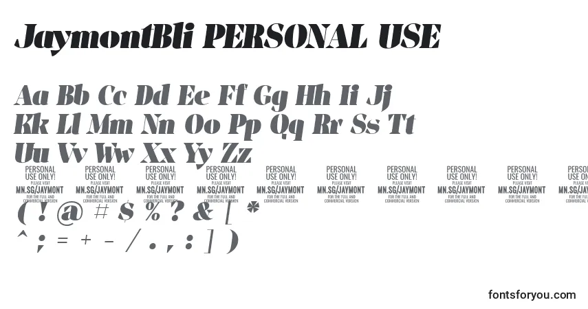 Czcionka JaymontBli PERSONAL USE – alfabet, cyfry, specjalne znaki