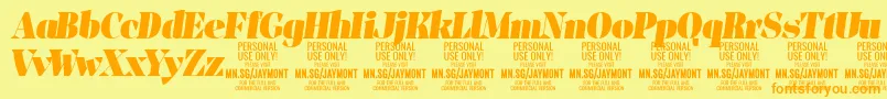 Weitere Informationen zur JaymontBli PERSONAL USE-Schriftart JaymontBli PERSONAL USE-Schriftart – Orangefarbene Schriften auf gelbem Hintergrund
