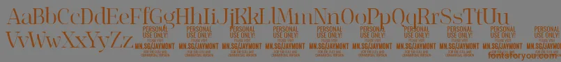 フォントJaymontLi PERSONAL USE – 茶色の文字が灰色の背景にあります。