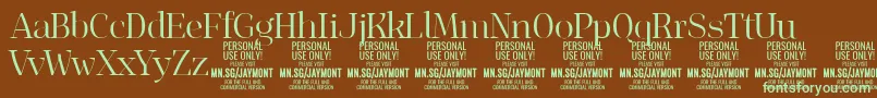 フォントJaymontLi PERSONAL USE – 緑色の文字が茶色の背景にあります。