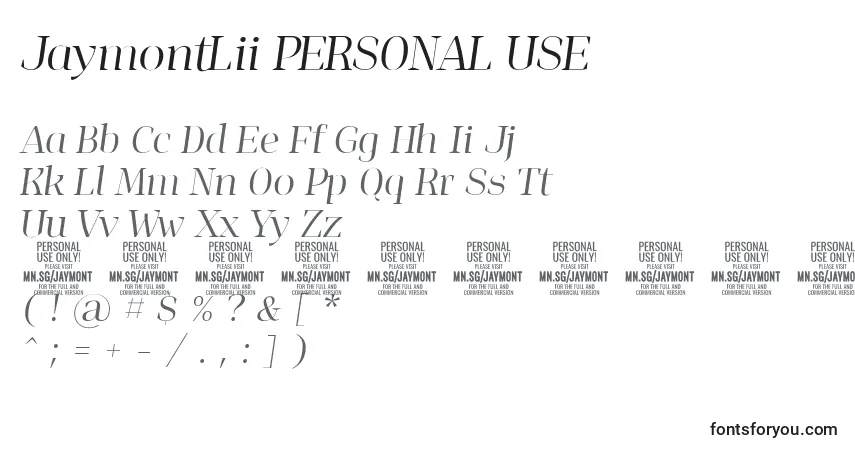 Schriftart JaymontLii PERSONAL USE – Alphabet, Zahlen, spezielle Symbole