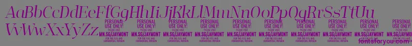 Weitere Informationen zur JaymontLii PERSONAL USE-Schriftart JaymontLii PERSONAL USE-Schriftart – Violette Schriften auf grauem Hintergrund