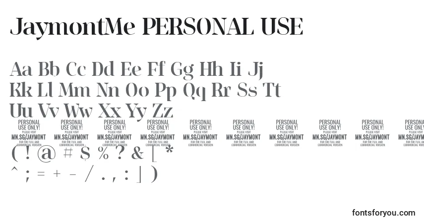 Schriftart JaymontMe PERSONAL USE – Alphabet, Zahlen, spezielle Symbole