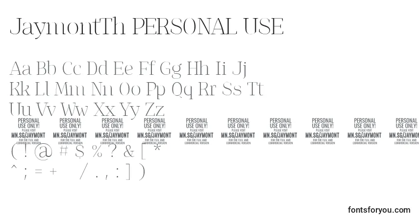 JaymontTh PERSONAL USE-fontti – aakkoset, numerot, erikoismerkit