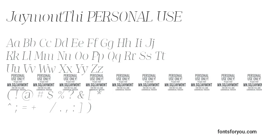 A fonte JaymontThi PERSONAL USE – alfabeto, números, caracteres especiais