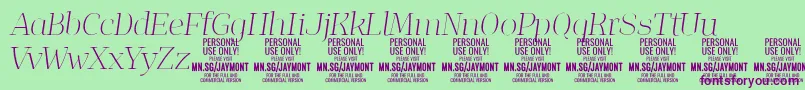 Weitere Informationen zur JaymontThi PERSONAL USE-Schriftart JaymontThi PERSONAL USE-Schriftart – Violette Schriften auf grünem Hintergrund
