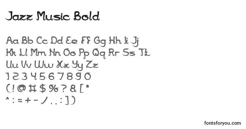 Schriftart Jazz Music Bold – Alphabet, Zahlen, spezielle Symbole