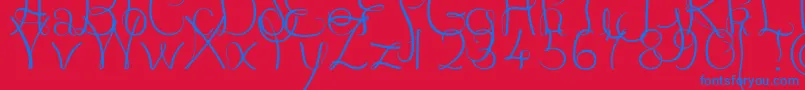 JBCourbes Regular-Schriftart – Blaue Schriften auf rotem Hintergrund