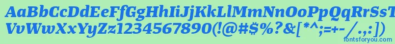 TangerserifwideExtrabolditalic Font – Blue Fonts on Green Background