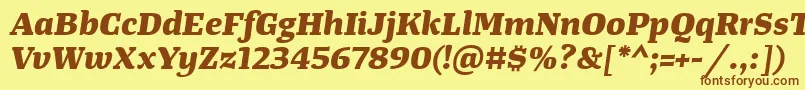 フォントTangerserifwideExtrabolditalic – 茶色の文字が黄色の背景にあります。