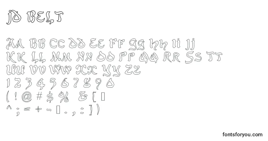 Schriftart Jd belt – Alphabet, Zahlen, spezielle Symbole
