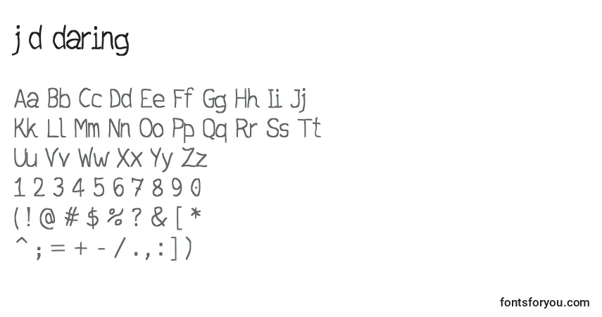 Schriftart Jd daring – Alphabet, Zahlen, spezielle Symbole