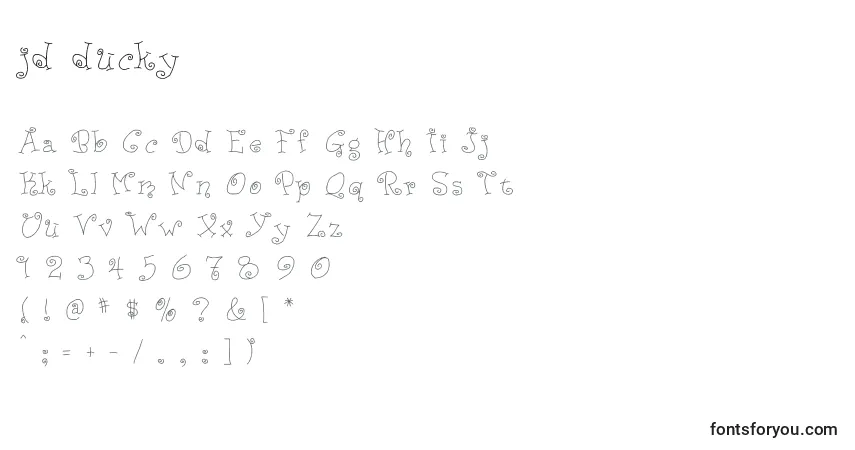Schriftart Jd ducky – Alphabet, Zahlen, spezielle Symbole