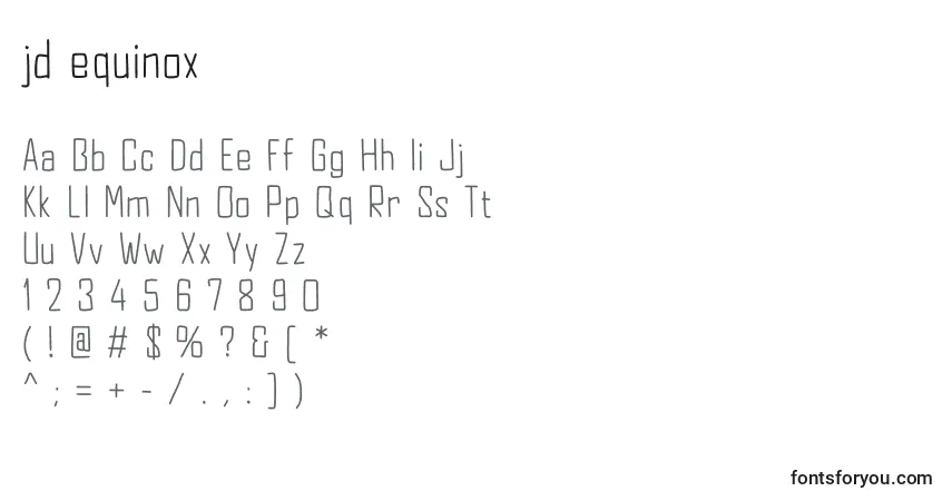 Schriftart Jd equinox – Alphabet, Zahlen, spezielle Symbole