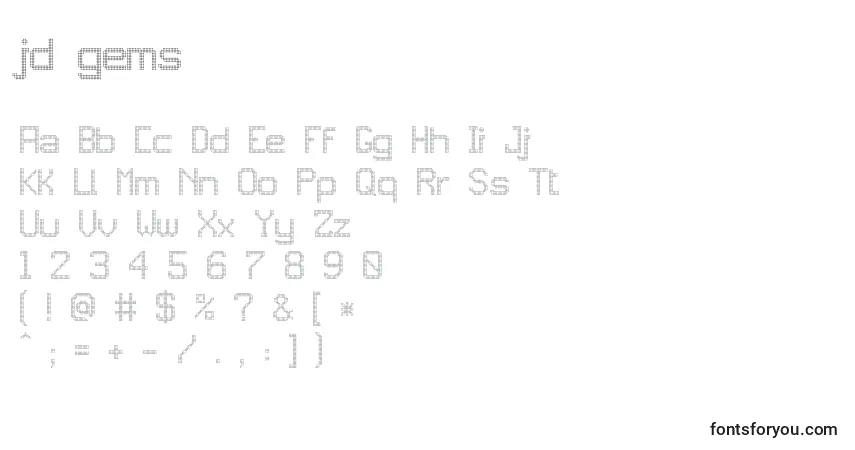 Schriftart Jd gems – Alphabet, Zahlen, spezielle Symbole