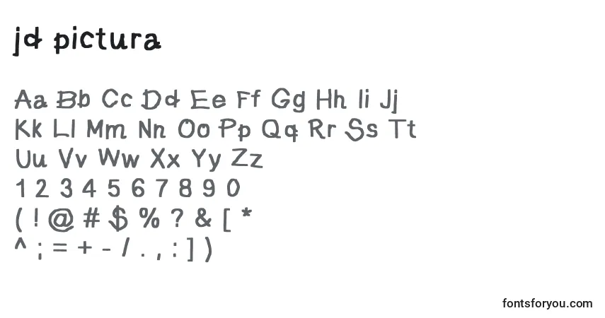 Czcionka Jd pictura – alfabet, cyfry, specjalne znaki