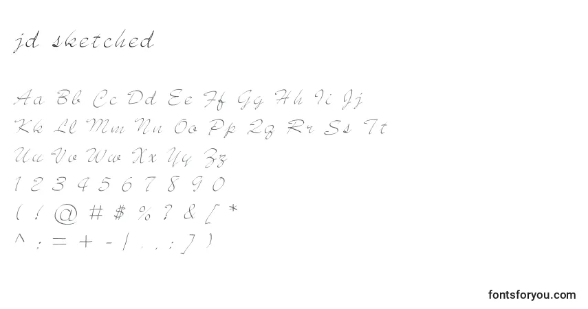 Fuente Jd sketched - alfabeto, números, caracteres especiales