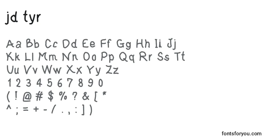 Schriftart Jd tyr – Alphabet, Zahlen, spezielle Symbole
