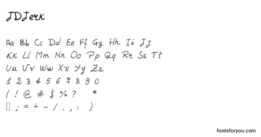 Schriftart JDJerk – Alphabet, Zahlen, spezielle Symbole