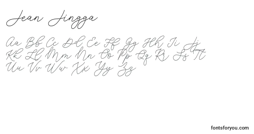 A fonte Jean Jingga   – alfabeto, números, caracteres especiais