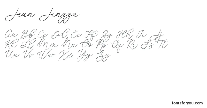 A fonte Jean Jingga   (130770) – alfabeto, números, caracteres especiais