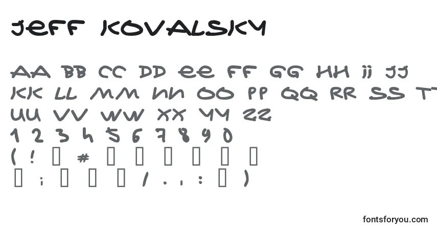 A fonte Jeff Kovalsky – alfabeto, números, caracteres especiais