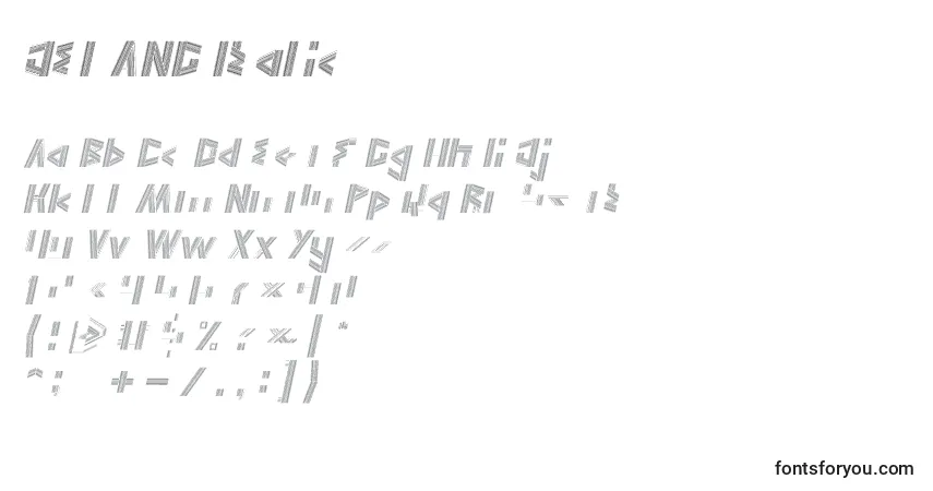 Schriftart JELANG Italic – Alphabet, Zahlen, spezielle Symbole