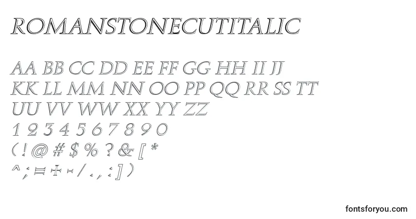 Czcionka RomanstonecutItalic – alfabet, cyfry, specjalne znaki