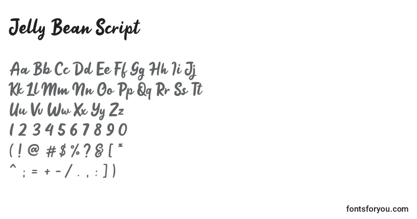 Fuente Jelly Bean Script - alfabeto, números, caracteres especiales