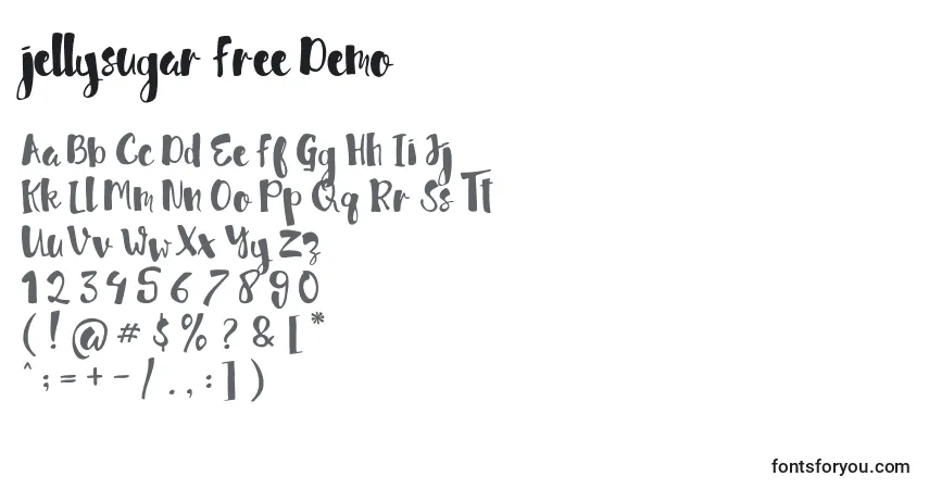 A fonte Jellysugar Free Demo – alfabeto, números, caracteres especiais