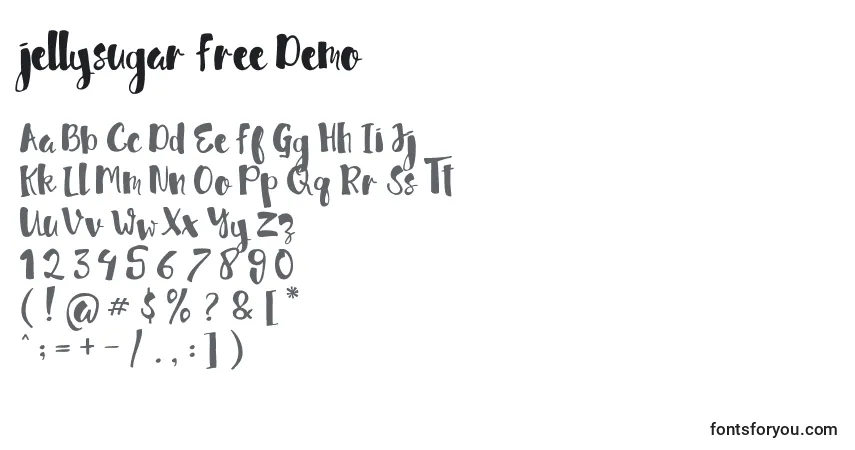 A fonte Jellysugar Free Demo (130790) – alfabeto, números, caracteres especiais