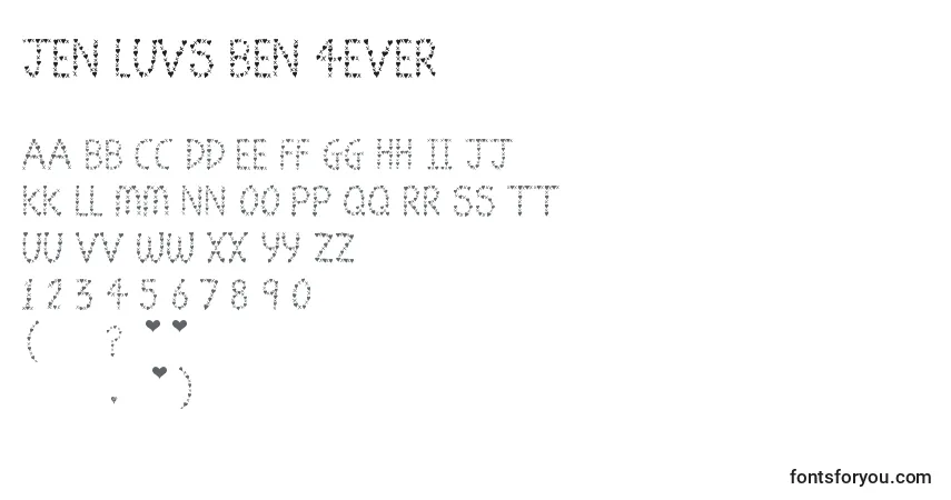 A fonte Jen Luvs Ben 4ever – alfabeto, números, caracteres especiais