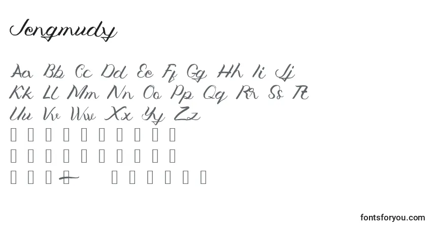 Schriftart Jengmudy (130794) – Alphabet, Zahlen, spezielle Symbole