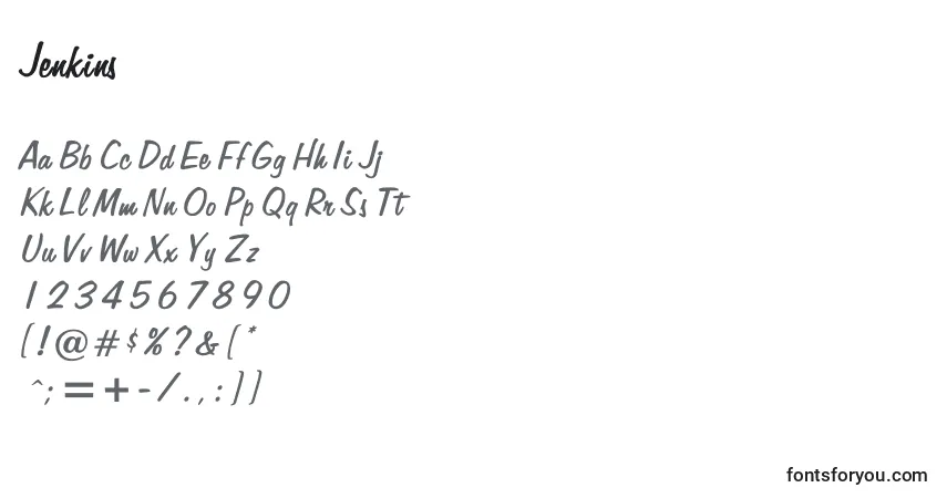 A fonte Jenkins (130796) – alfabeto, números, caracteres especiais