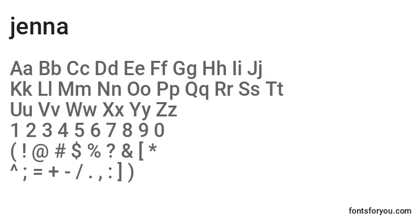 Jenna (130797)-fontti – aakkoset, numerot, erikoismerkit