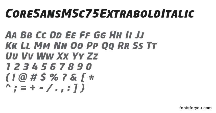 Schriftart CoreSansMSc75ExtraboldItalic – Alphabet, Zahlen, spezielle Symbole