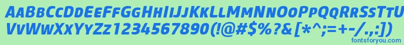 Шрифт CoreSansMSc75ExtraboldItalic – синие шрифты на зелёном фоне
