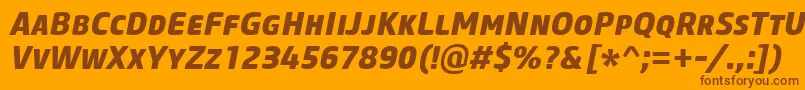 CoreSansMSc75ExtraboldItalic-Schriftart – Braune Schriften auf orangefarbenem Hintergrund