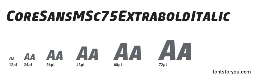 Größen der Schriftart CoreSansMSc75ExtraboldItalic