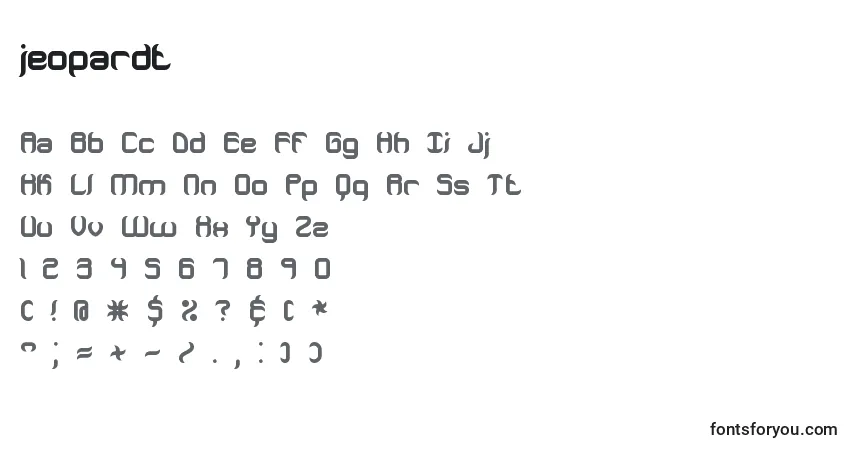Schriftart Jeopardt (130802) – Alphabet, Zahlen, spezielle Symbole