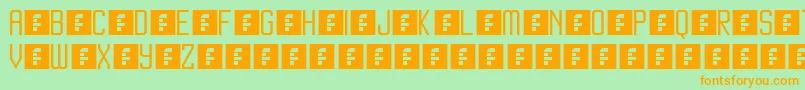フォントJersey Slim – オレンジの文字が緑の背景にあります。