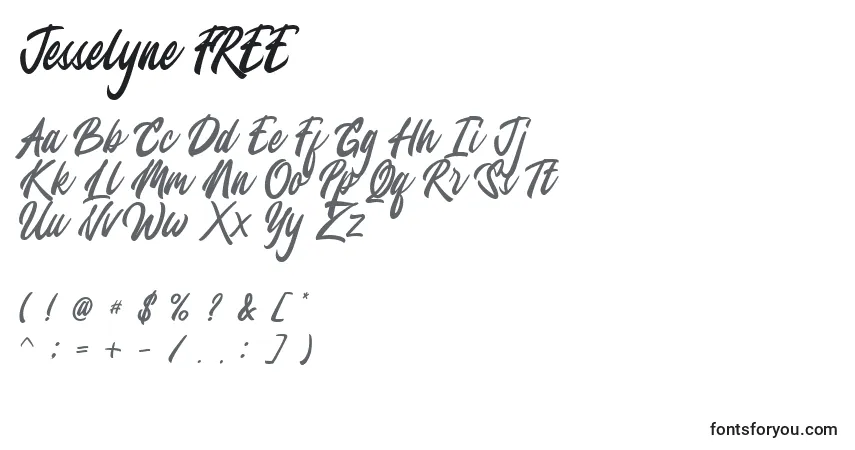 Jesselyne FREEフォント–アルファベット、数字、特殊文字
