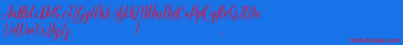 Jessie Odelya Demo-Schriftart – Rote Schriften auf blauem Hintergrund