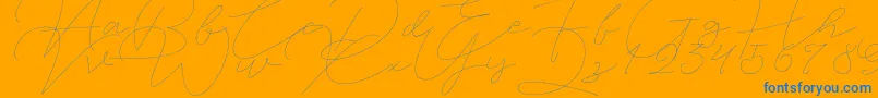 Jet Seat Script-Schriftart – Blaue Schriften auf orangefarbenem Hintergrund