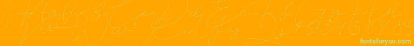 Jet Seat Script-Schriftart – Grüne Schriften auf orangefarbenem Hintergrund