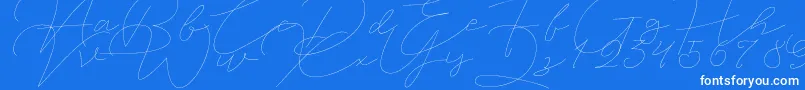 Jet Seat Script-Schriftart – Weiße Schriften auf blauem Hintergrund