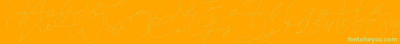 Jet Seat Script-Schriftart – Grüne Schriften auf orangefarbenem Hintergrund