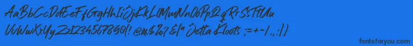 Jetta Kloots Font-Schriftart – Schwarze Schriften auf blauem Hintergrund