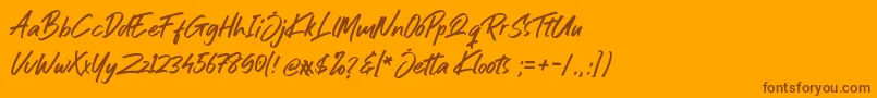 Jetta Kloots Font-Schriftart – Braune Schriften auf orangefarbenem Hintergrund