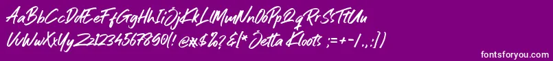 Jetta Kloots Font-Schriftart – Weiße Schriften auf violettem Hintergrund